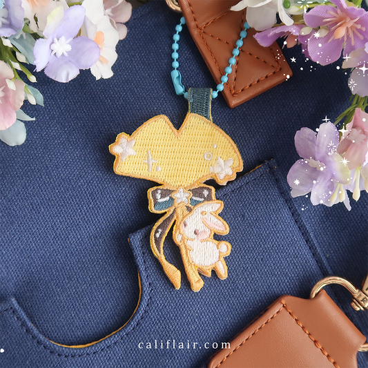 Ginkgo Bunny Embroidered Keychain